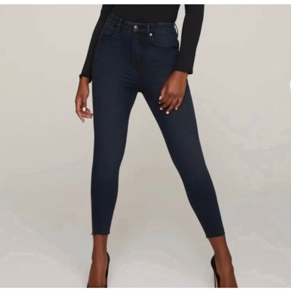 Good American Denim - Good American Good Waist Crop JeansRaw Edge‎ Hem Skinny Dark Blue Sz 27